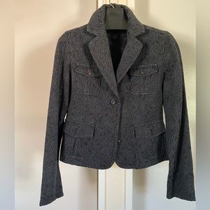 Black and violet floral jacquard blazer